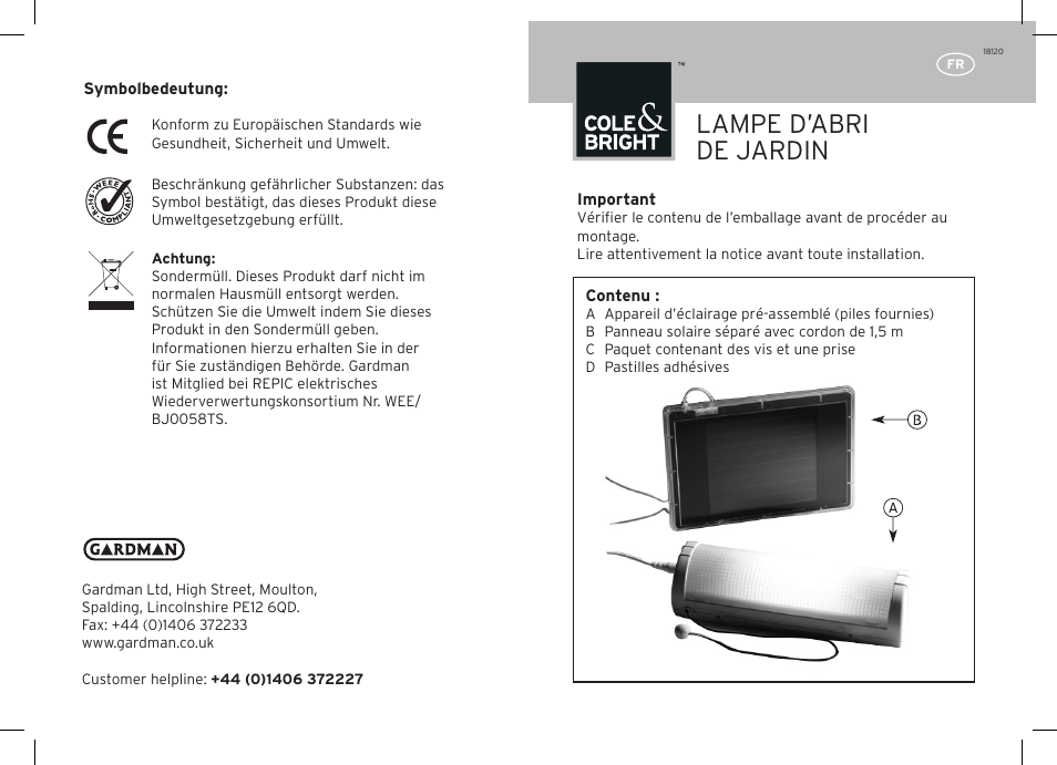 Lampe d’abri de jardin | Gardman Shed Light User Manual | Page 5 / 12