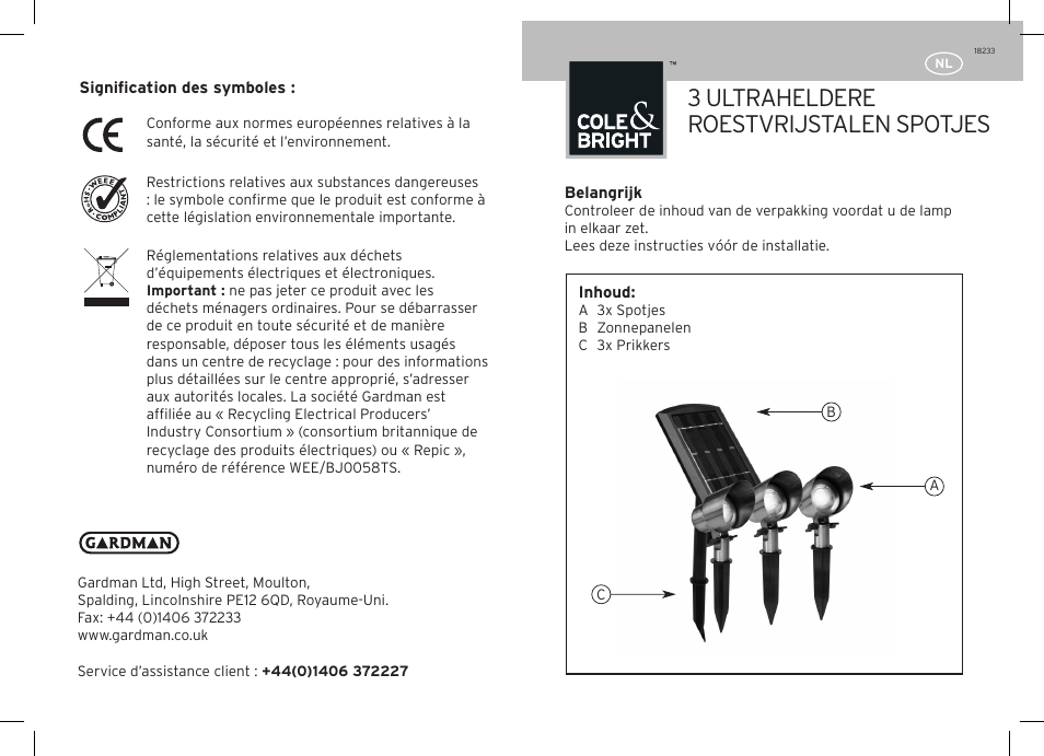 3 ultraheldere roestvrijstalen spotjes | Gardman 3 Ultra Bright Stainless Steel Spot Lights User Manual | Page 7 / 12