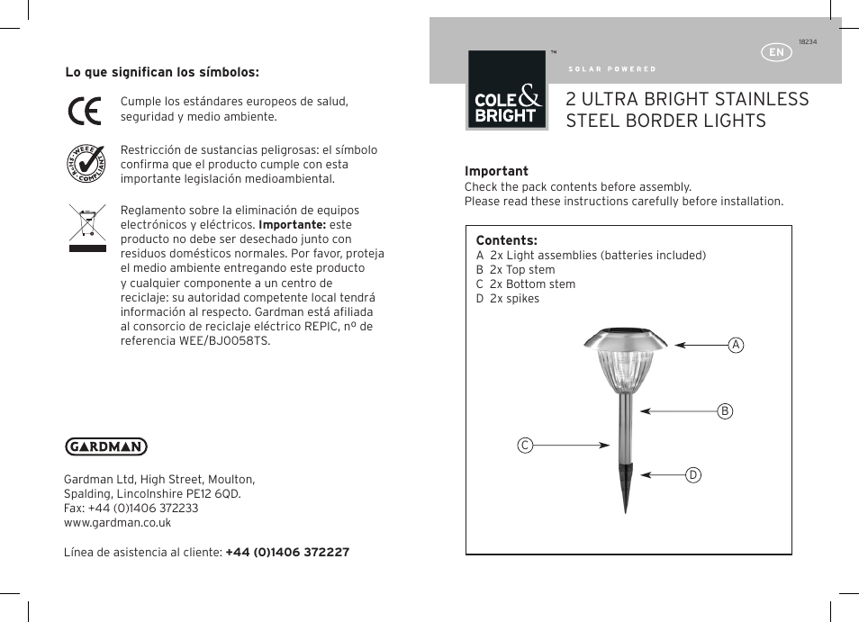 Gardman 2 Ultra Bright Stainless Steel Border Light User Manual | 12 pages