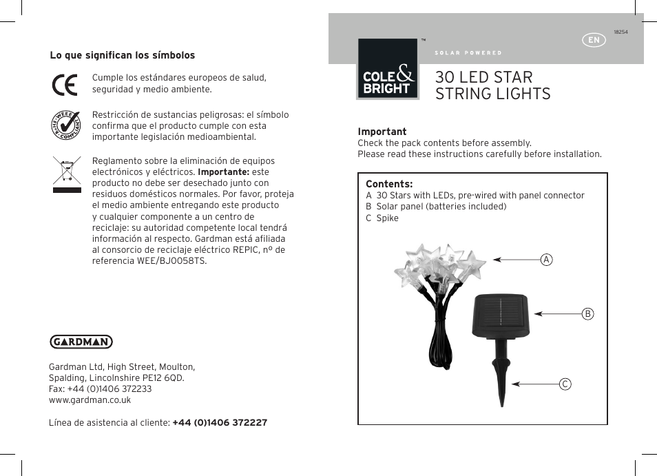 Gardman 30 LED Star String Lights User Manual | 12 pages