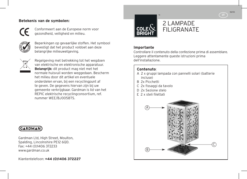 2 lampade filigranate | Gardman 2 Filigree Tower Light User Manual | Page 9 / 12