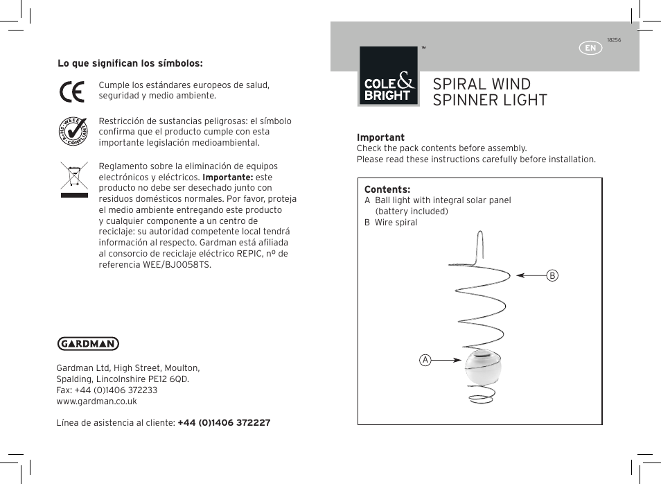 Gardman Spiral Wind Spinner Light User Manual | 12 pages