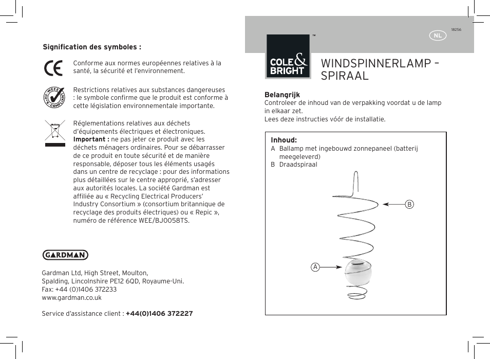 Windspinnerlamp – spiraal | Gardman Spiral Wind Spinner Light User Manual | Page 7 / 12