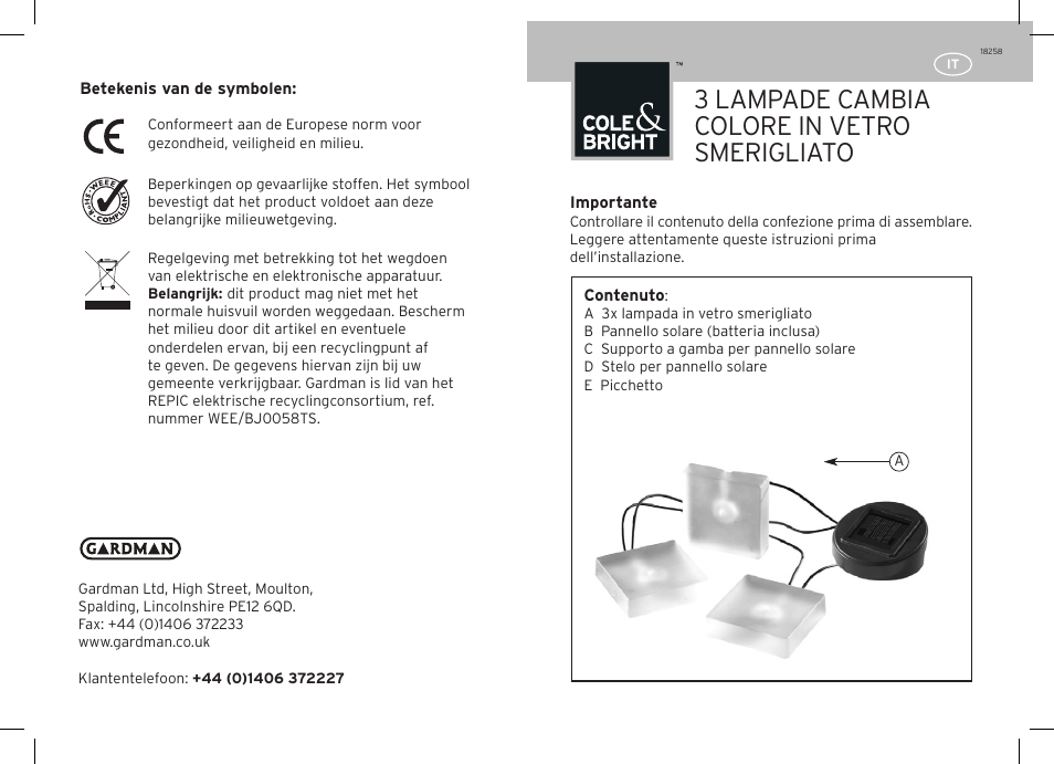 3 lampade cambia colore in vetro smerigliato | Gardman Frosted Ice color changing User Manual | Page 9 / 12