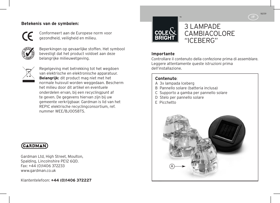 3 lampade cambiacolore “iceberg | Gardman Color Changing Iceberg Light User Manual | Page 9 / 12