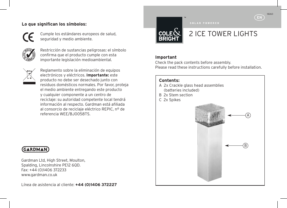 Gardman 2 Ice Tower Lights User Manual | 12 pages