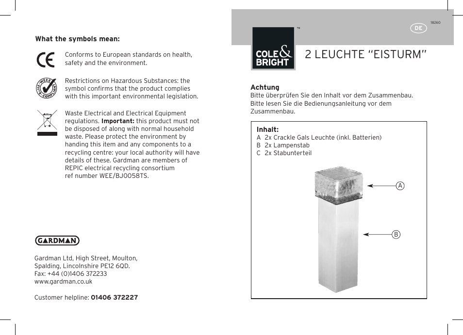 2 leuchte “eisturm | Gardman 2 Ice Tower Lights User Manual | Page 3 / 12