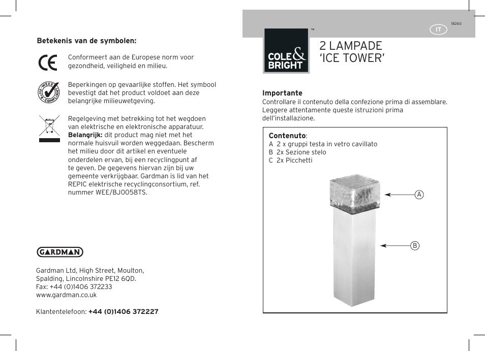 2 lampade ‘ice tower | Gardman 2 Ice Tower Lights User Manual | Page 9 / 12