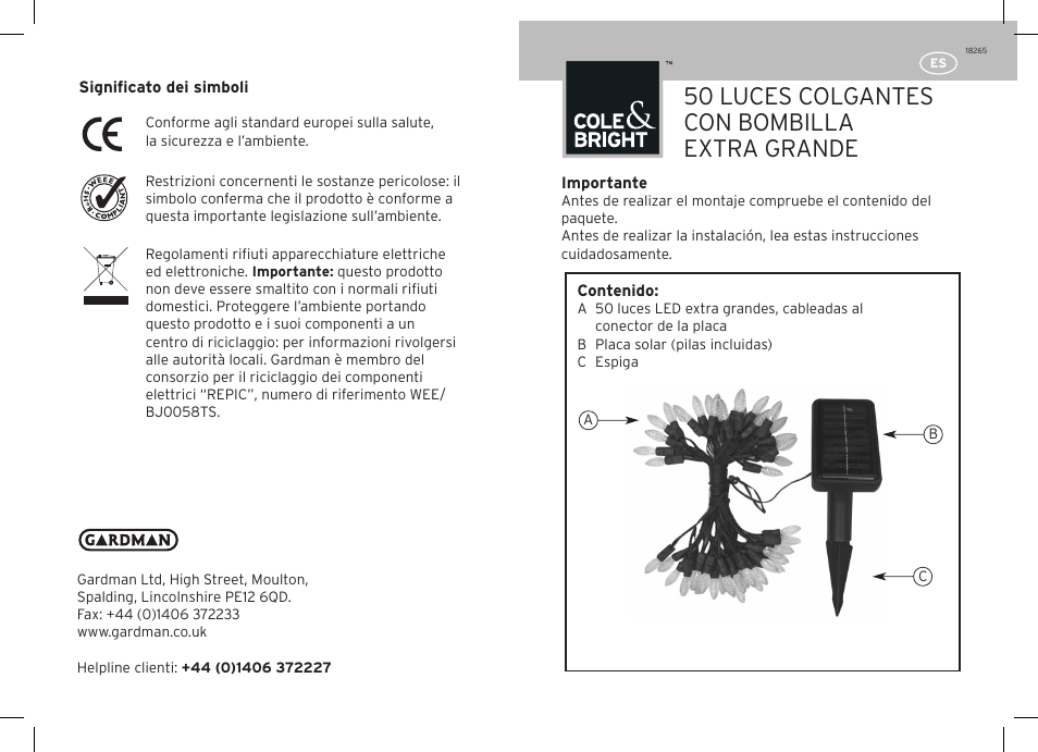 50 luces colgantes con bombilla extra grande | Gardman 50 LED String Lights Exstra Large Bulb User Manual | Page 11 / 12