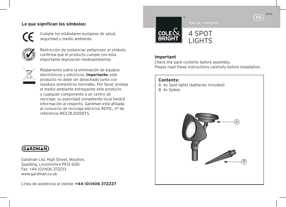 Gardman 4 Spot Lights User Manual | 12 pages