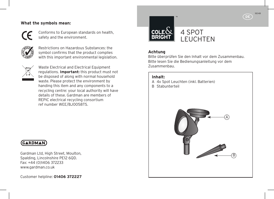 4 spot leuchten | Gardman 4 Spot Lights User Manual | Page 3 / 12