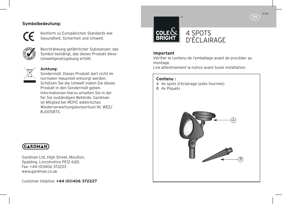 4 spots d’éclairage | Gardman 4 Spot Lights User Manual | Page 5 / 12