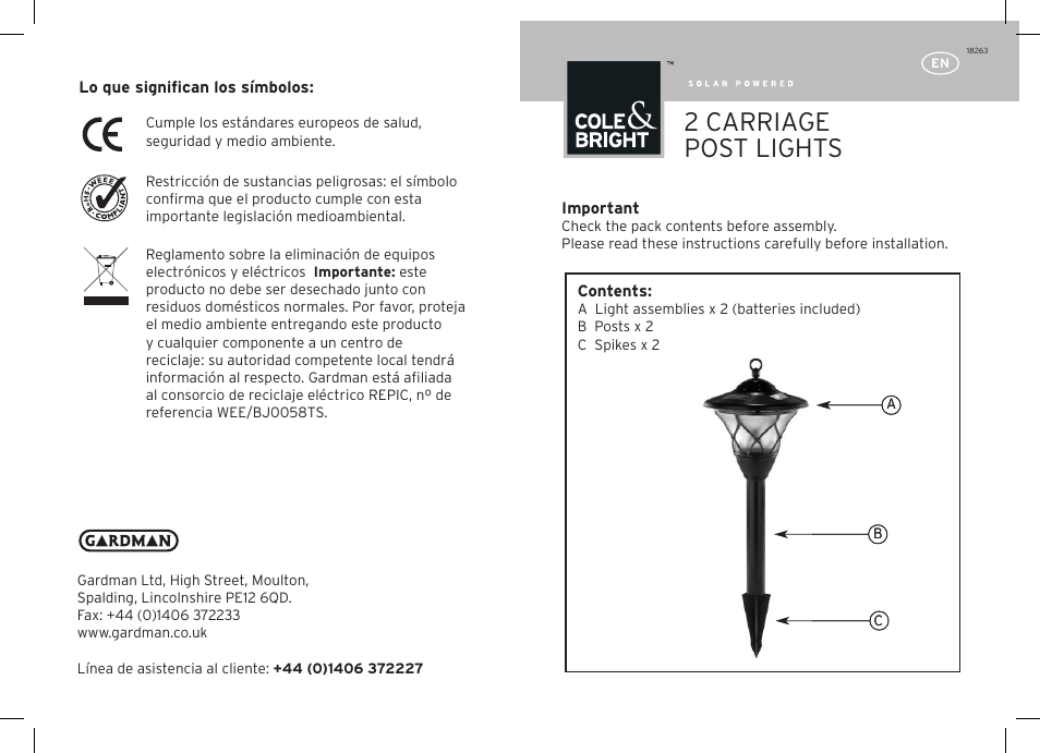 Gardman 2 Carriage Post Lights User Manual | 12 pages