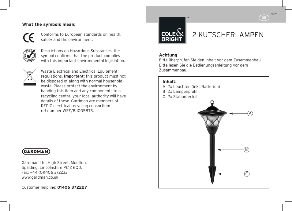 2 kutscherlampen | Gardman 2 Carriage Post Lights User Manual | Page 3 / 12