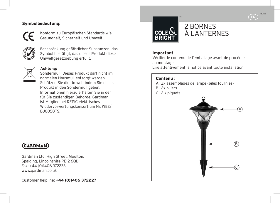 2 bornes à lanternes | Gardman 2 Carriage Post Lights User Manual | Page 5 / 12