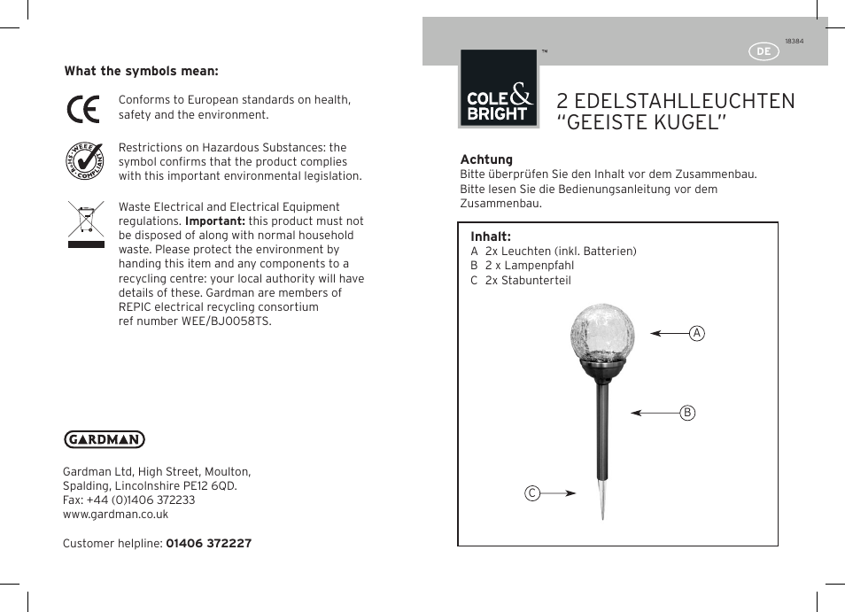 2 edelstahlleuchten “geeiste kugel | Gardman Ice Orb Stainless User Manual | Page 3 / 12