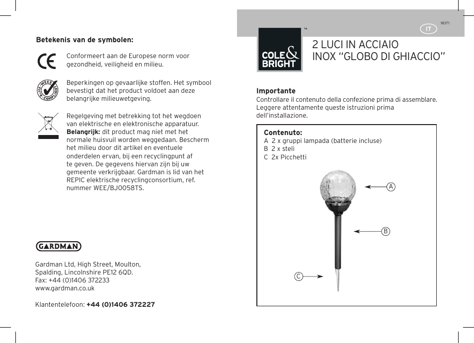 2 luci in acciaio inox “globo di ghiaccio | Gardman Ice Orb Stainless User Manual | Page 9 / 12