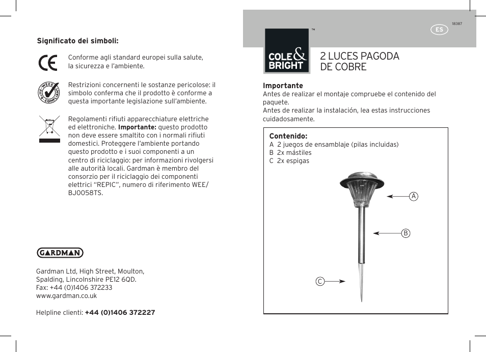 2 luces pagoda de cobre | Gardman 2 Copper Pagoda User Manual | Page 11 / 12