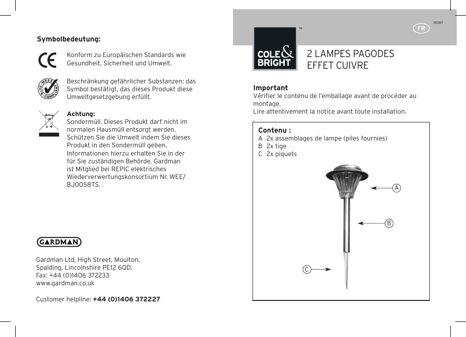 2 lampes pagodes effet cuivre | Gardman 2 Copper Pagoda User Manual | Page 5 / 12