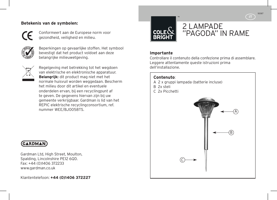 2 lampade ”pagoda” in rame | Gardman 2 Copper Pagoda User Manual | Page 9 / 12