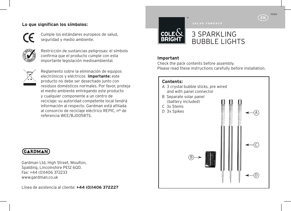 Gardman 3 Sparkling Bubble Lights User Manual | 12 pages