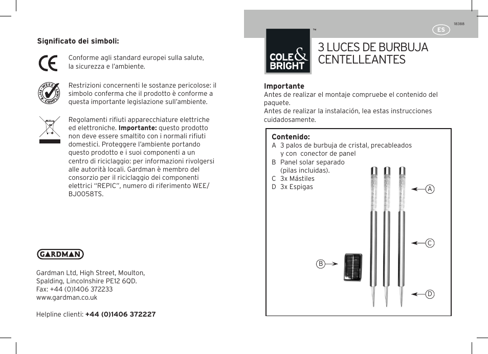3 luces de burbuja centelleantes | Gardman 3 Sparkling Bubble Lights User Manual | Page 11 / 12