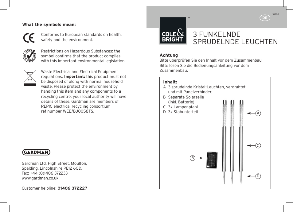 3 funkelnde sprudelnde leuchten | Gardman 3 Sparkling Bubble Lights User Manual | Page 3 / 12