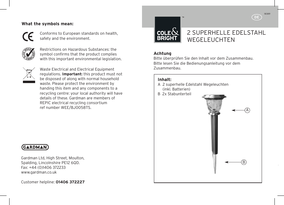 2 superhelle edelstahl wegeleuchten | Gardman 2 Super Bright Stainless Steel Post lights User Manual | Page 3 / 12