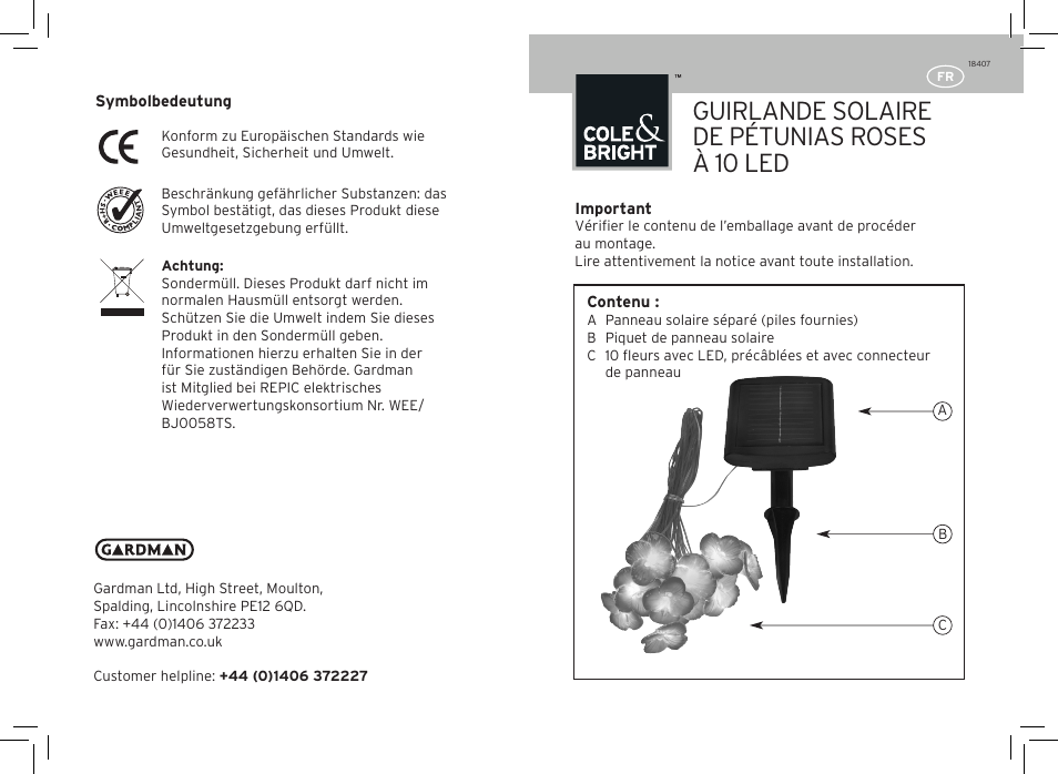 Guirlande solaire de pétunias roses à 10 led | Gardman Flower Chain Pink Lights User Manual | Page 5 / 12