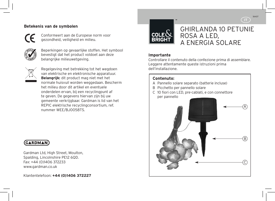 Ghirlanda 10 petunie rosa a led, a energia solare | Gardman Flower Chain Pink Lights User Manual | Page 9 / 12