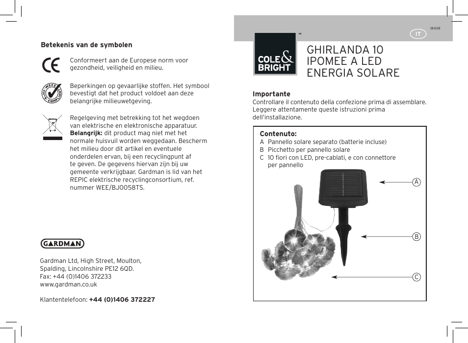 Ghirlanda 10 ipomee a led energia solare | Gardman Flower Chain Morning Glory User Manual | Page 9 / 12