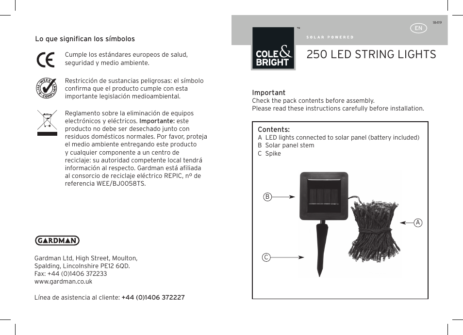 Gardman 250 LED String Lights User Manual | 12 pages