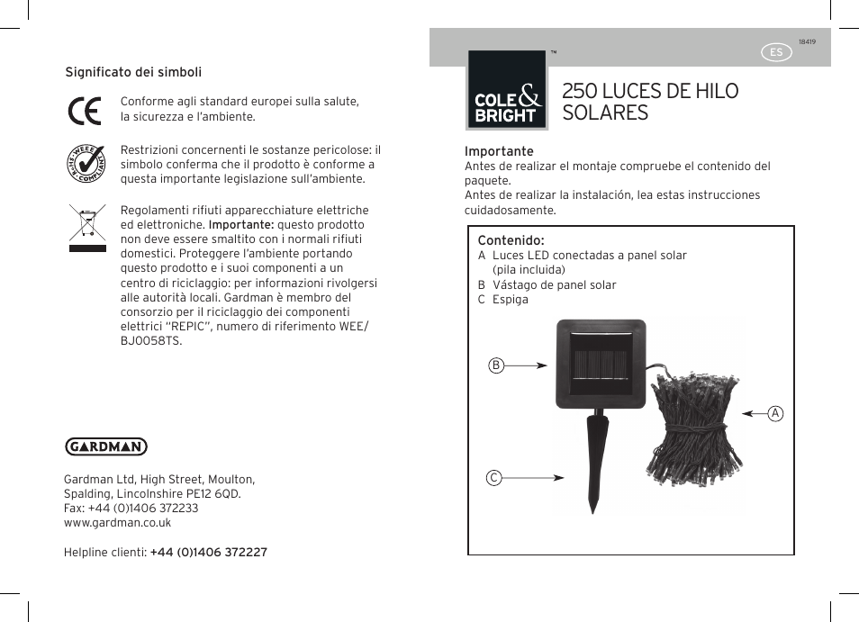 250 luces de hilo solares | Gardman 250 LED String Lights User Manual | Page 11 / 12