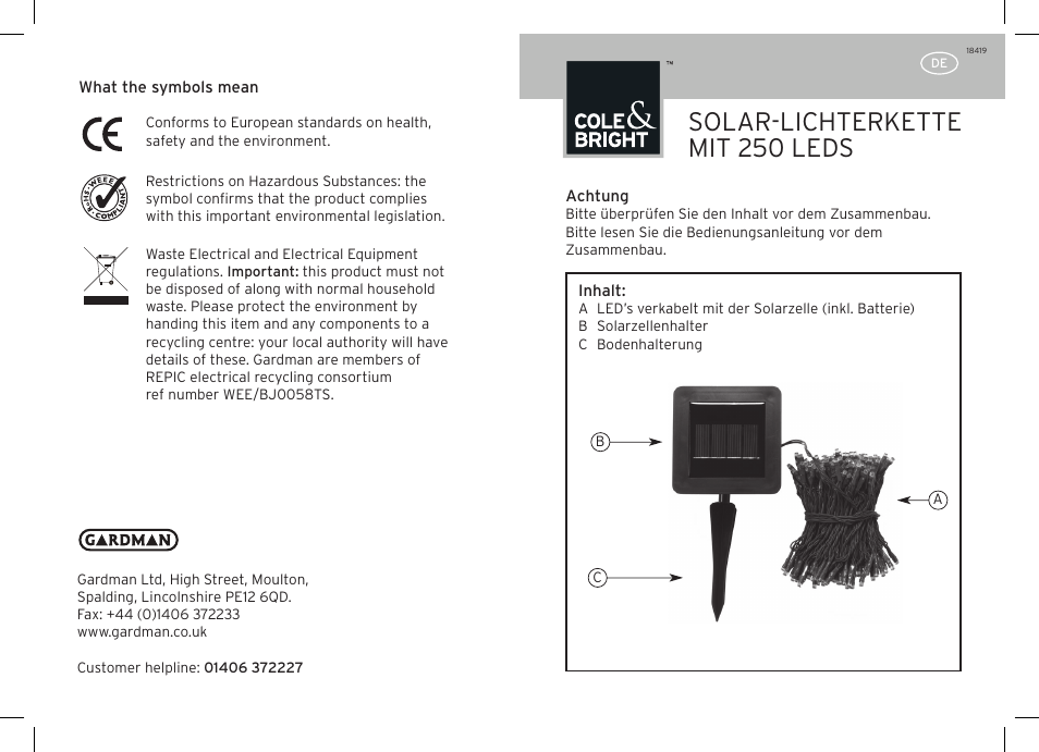 Solar-lichterkette mit 250 leds | Gardman 250 LED String Lights User Manual | Page 3 / 12