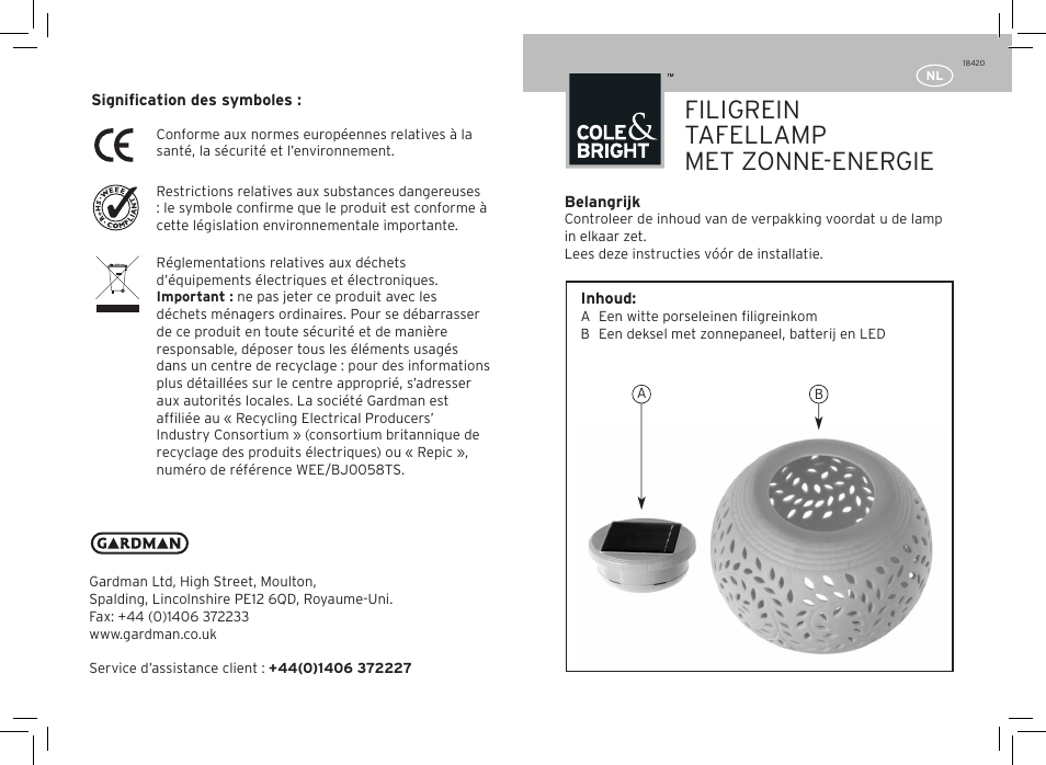 Filigrein tafellamp met zonne-energie | Gardman Filigree table Lights User Manual | Page 7 / 12