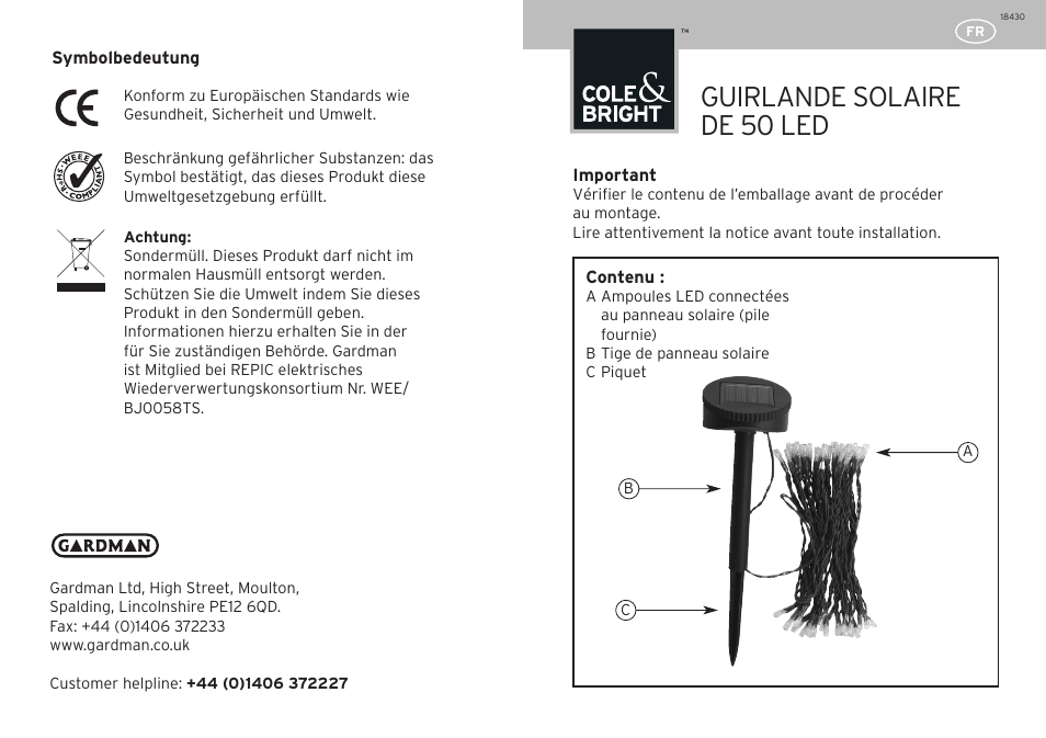 Guirlande solaire de 50 led | Gardman 50 LED String Lights User Manual | Page 5 / 12