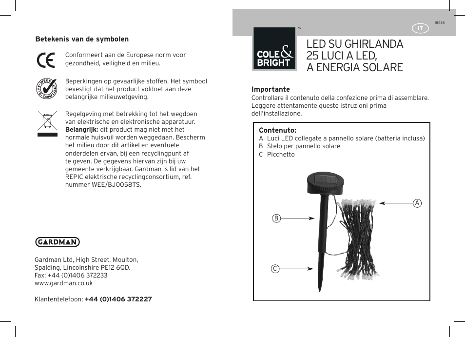 Led su ghirlanda 25 luci a led, a energia solare | Gardman 25 LED String Lights User Manual | Page 9 / 12