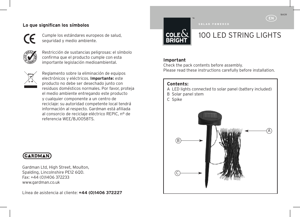 Gardman 100 LED String Lights User Manual | 12 pages