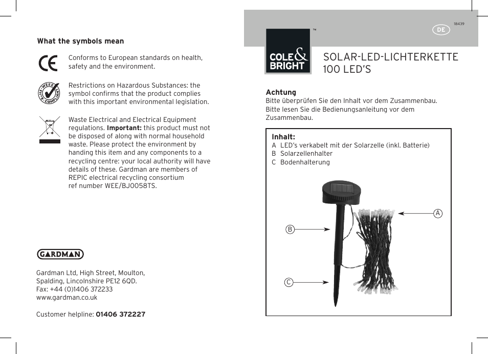 Solar-led-lichterkette 100 led’s | Gardman 100 LED String Lights User Manual | Page 3 / 12
