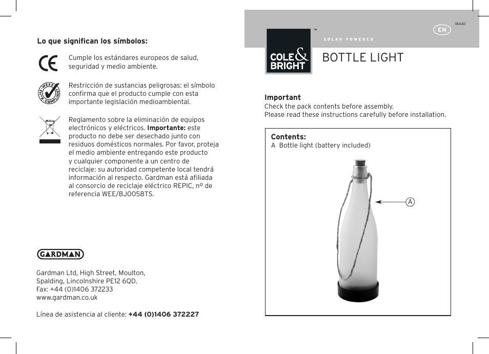 Gardman Bottle Light User Manual | 12 pages