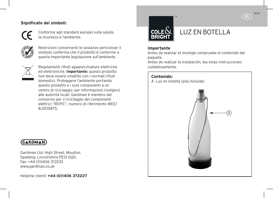 Luz en botella | Gardman Bottle Light User Manual | Page 11 / 12