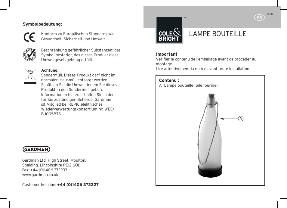 Lampe bouteille | Gardman Bottle Light User Manual | Page 5 / 12