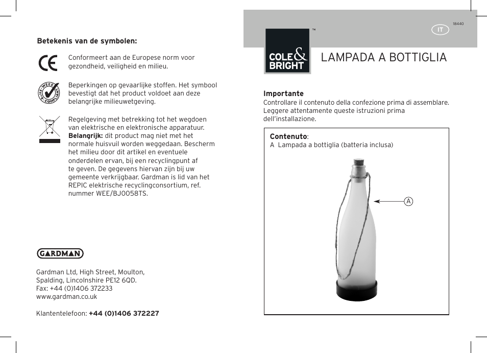 Lampada a bottiglia | Gardman Bottle Light User Manual | Page 9 / 12