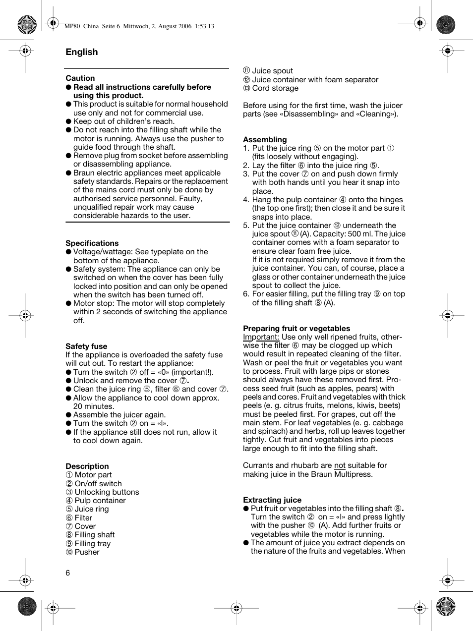 Braun MP 80 User Manual | Page 6 / 7