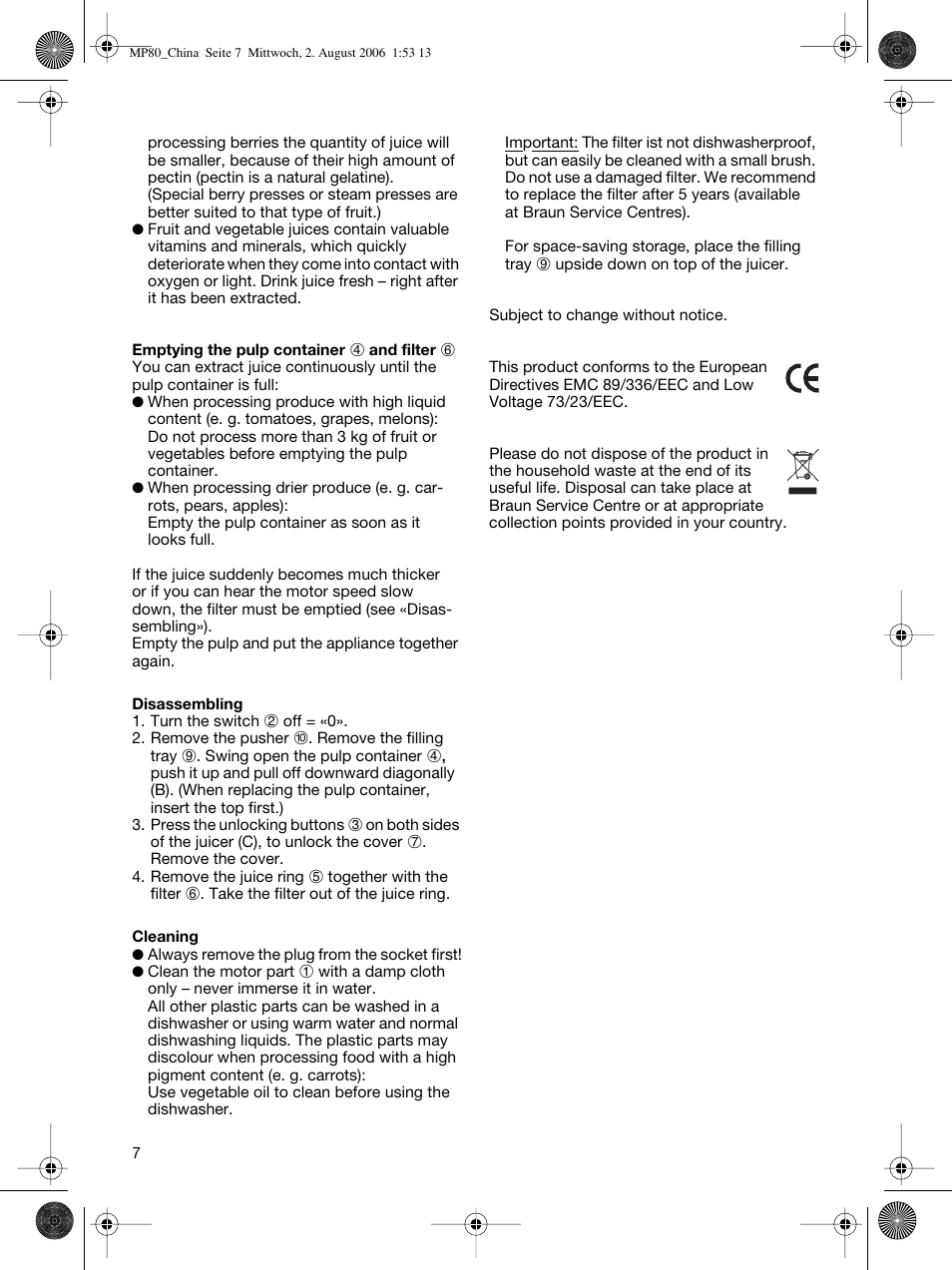 Braun MP 80 User Manual | Page 7 / 7