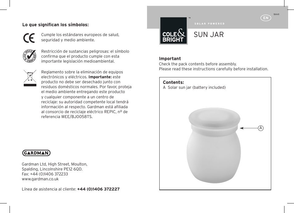 Gardman Sun Jar User Manual | 12 pages