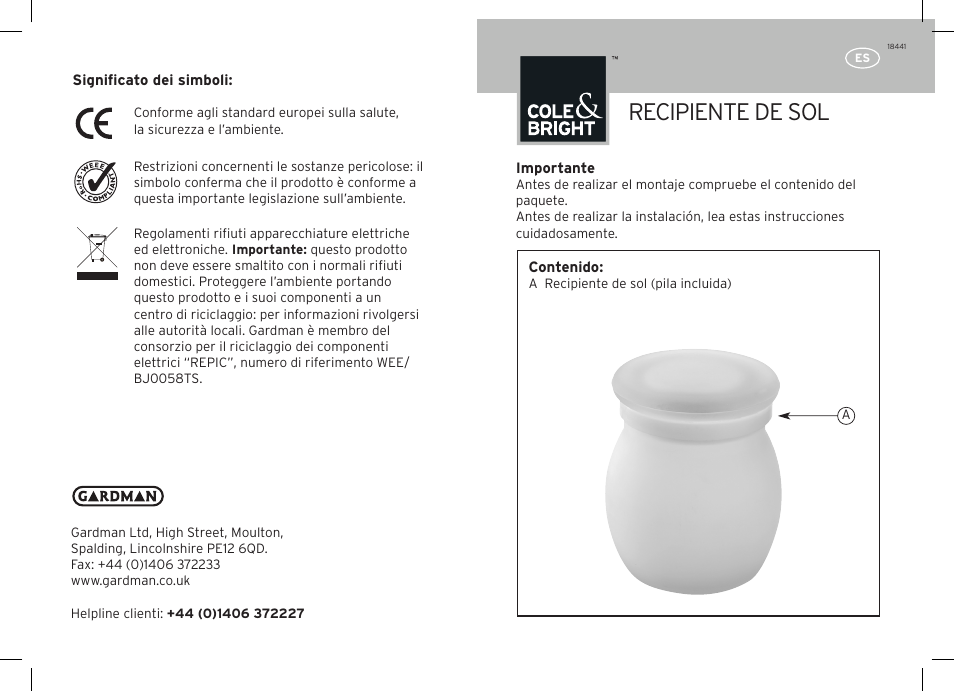 Recipiente de sol | Gardman Sun Jar User Manual | Page 11 / 12