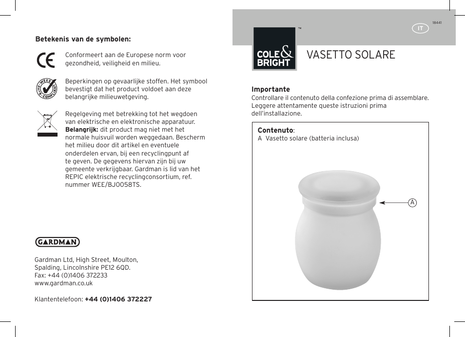 Vasetto solare | Gardman Sun Jar User Manual | Page 9 / 12