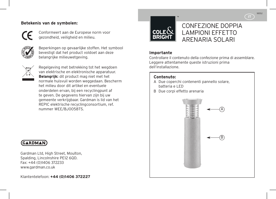 Confezione doppia lampioni effetto arenaria solari | Gardman Solar Sandstone Tower Post Light User Manual | Page 9 / 12