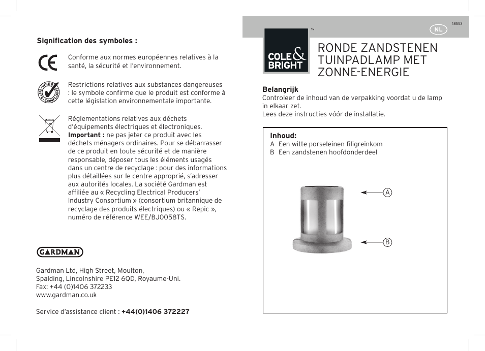 Ronde zandstenen tuinpadlamp met zonne-energie | Gardman Solar Sandstone Round Path Light User Manual | Page 7 / 12